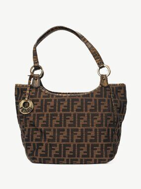 Fendi Chef Brown Zucca Canvas Leather-Trim Tote
